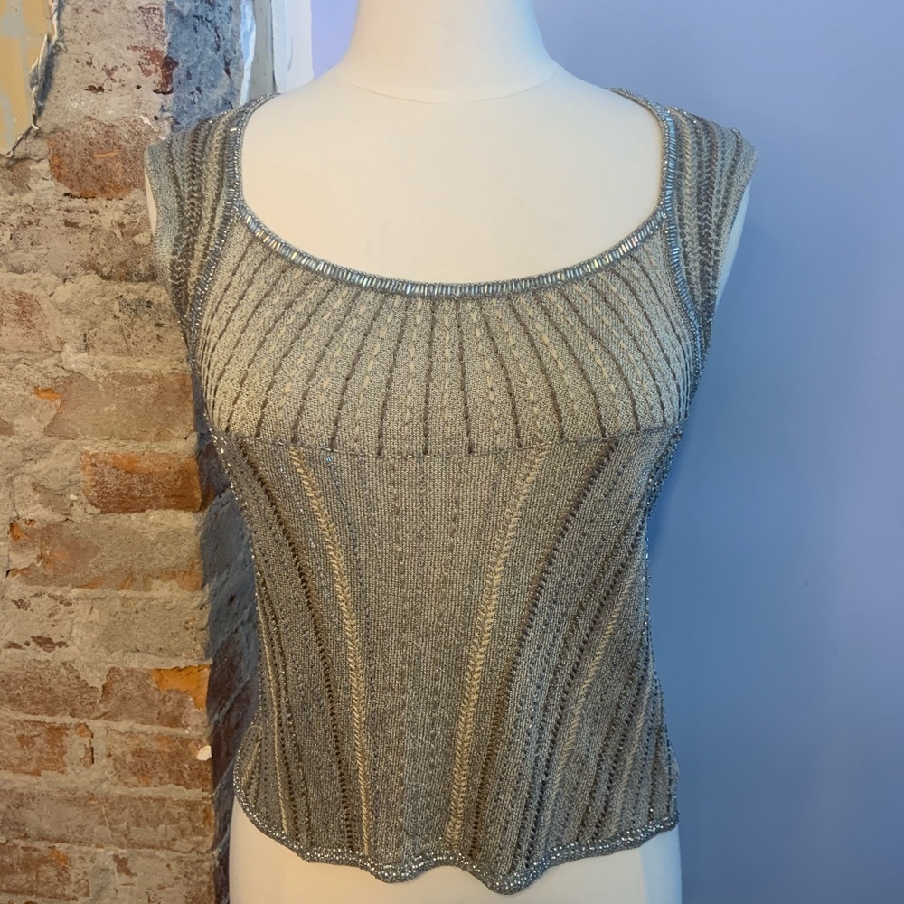 Adrienne Vittadini Cropped Beaded Sleeveless Top